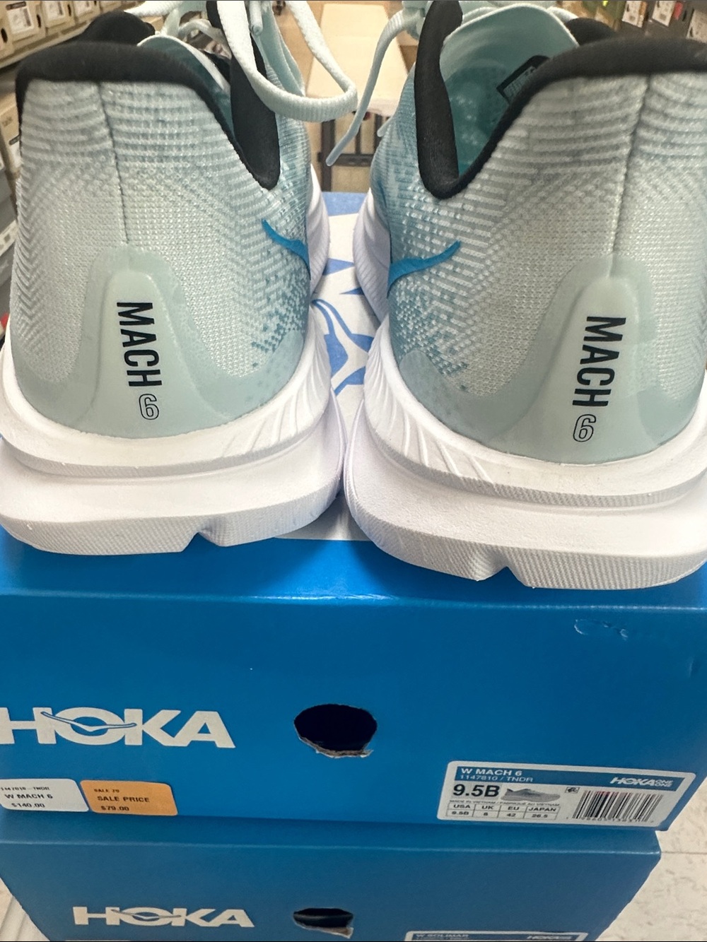 Hoka Womens Mach 6 Light Blue and Black (TNDR) Athletic Sneakers - Picture 10 of 11